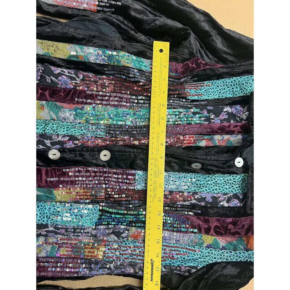 YakMagik Velvet Sequin Patchwork Jacket Women Large Nepal Button Front Boho Art - Picture 7 of 8